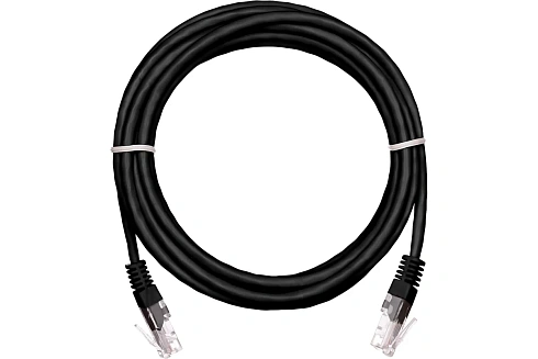 Коммутационный шнур NETLAN U/UTP 4 пары, черный, Кат.5е (Класс D), 100МГц, 2хRJ45/8P8C, T568B, заливной, многожильный, BC (чистая медь), PVC нг(B), 2м, уп-ка 10шт