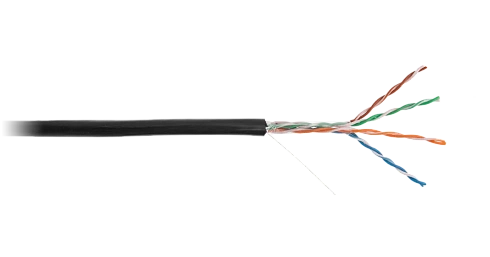Кабель NETLAN U/UTP 4 пары, Кат.5e (Класс D), 100МГц, одножильный, BC (чистая медь), внешний, PE до -40C, черный, 305м