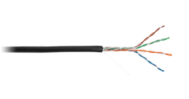 Кабель NETLAN U/UTP 4 пары, Кат.5e (Класс D), 100МГц, одножильный, BC (чистая медь), внешний, PE до -40C, черный, 305м