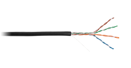 Кабель NETLAN U/UTP 4 пары, Кат.5e (Класс D), 100МГц, одножильный, BC (чистая медь), внешний, PE до -40C, черный, 305м