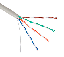 Кабель NETLAN U/UTP 4 пары, Кат.5e (Класс D), 100МГц, одножильный, BC (чистая медь), внутренний, PVC нг(B), серый, 305м