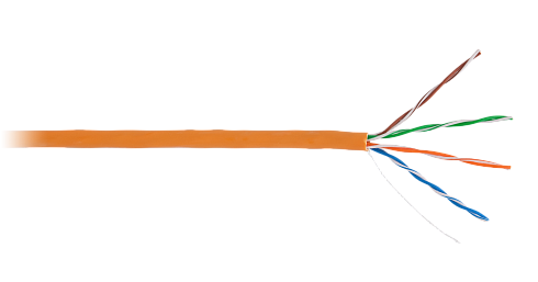 Кабель NETLAN U/UTP 4 пары, Кат.5e (Класс D), 100МГц, одножильный, BC (чистая медь), внутренний, LSZH нг(B)-HF, оранжевый, 305м 