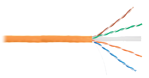 Кабель NETLAN U/UTP 4 пары, Кат.6 (Класс E), 250МГц, одножильный, BC (чистая медь), внутренний, LSZH нг(B)-HF, оранжевый, 305м