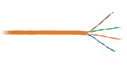 Кабель NETLAN U/UTP 4 пары, Кат.5e (Класс D), 100МГц, одножильный, BC (чистая медь), внутренний, LSZH нг(B)-HF, оранжевый, 305м 