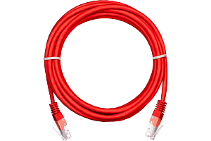 Коммутационный шнур NETLAN U/UTP 4 пары, Кат.5е (Класс D), 100МГц, 2хRJ45/8P8C, T568B, заливной, многожильный, BC (чистая медь), PVC нг(B), красный, 1,5м, уп-ка 10шт.