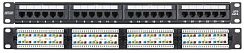 Коммутационная панель NETLAN 19", 1U, 24 порта, Кат.6 (Класс E), 250МГц, RJ45/8P8C, 110/KRONE, T568A/B, неэкранированная, черная